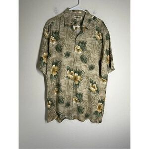 Vintage Campia Moda Men’s Short Sleeve Hawaiian Shirt Beige Hibiscus Size M